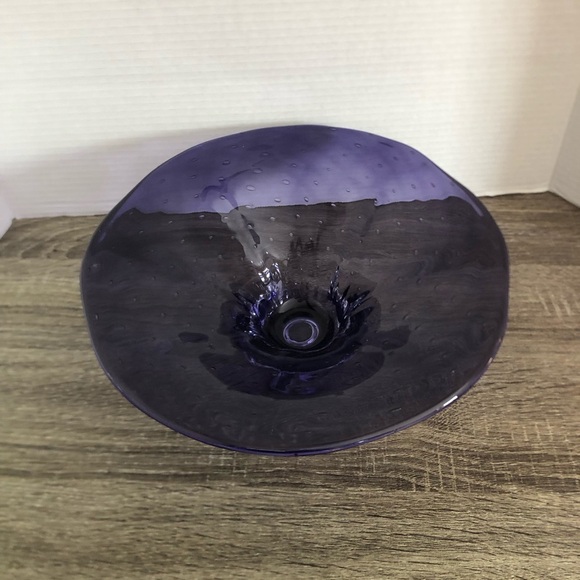 Handblown Purple Art Glass Bowl with Controlled Bubbles - Picture 1 of 16
